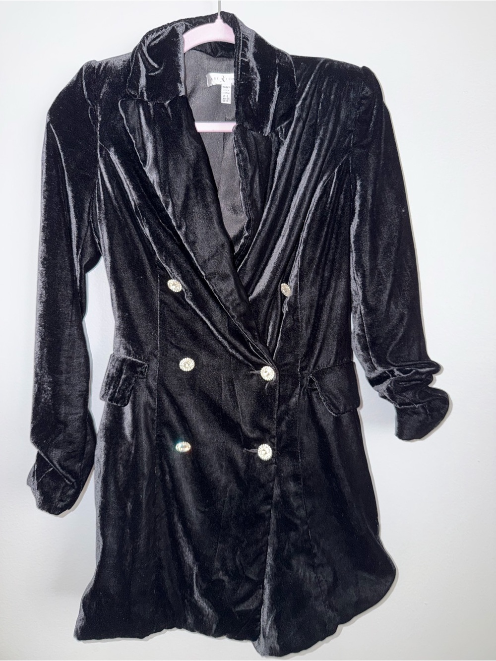 Rare London Black Velvet Double-Breasted Blazer Dress